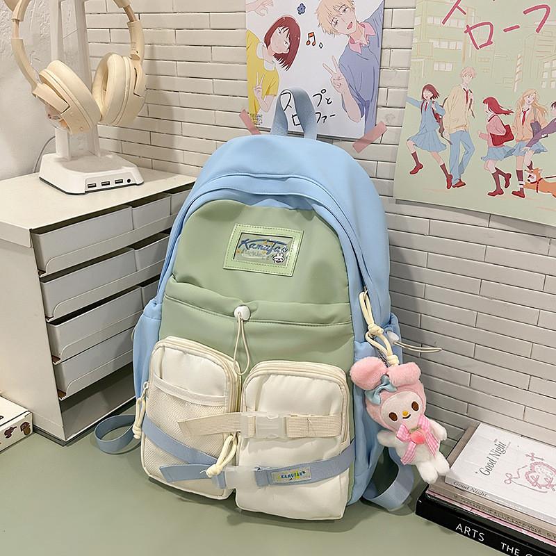 

Girls And Boys Nylon College Backpack With Breathable Design And Geometric Pattern For School And Outings синій