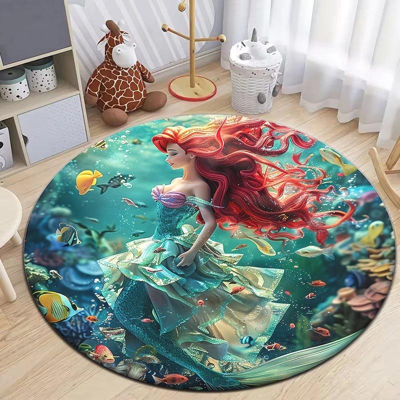 Disney Princess Cartoon Circular Mat HD Printed Bedroom Balcony Entrance Door Sofa Non-slip Carpet Home Decoration Rug
