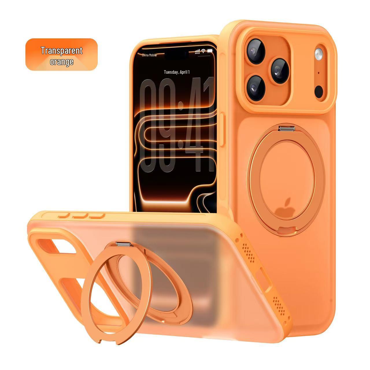 

360° Rotating Magnetic Bracket Case for iPhone 17 Pro Max & 16 Pro 17ProMax оранжевый/прозрачный