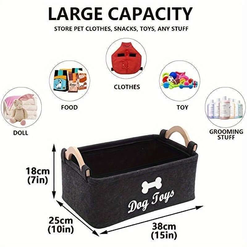 2pcs/1pc  Vinyl Felt Dog Toy Storage Basket - Pet Toy Organizer Chest with Handles, No Battery Required