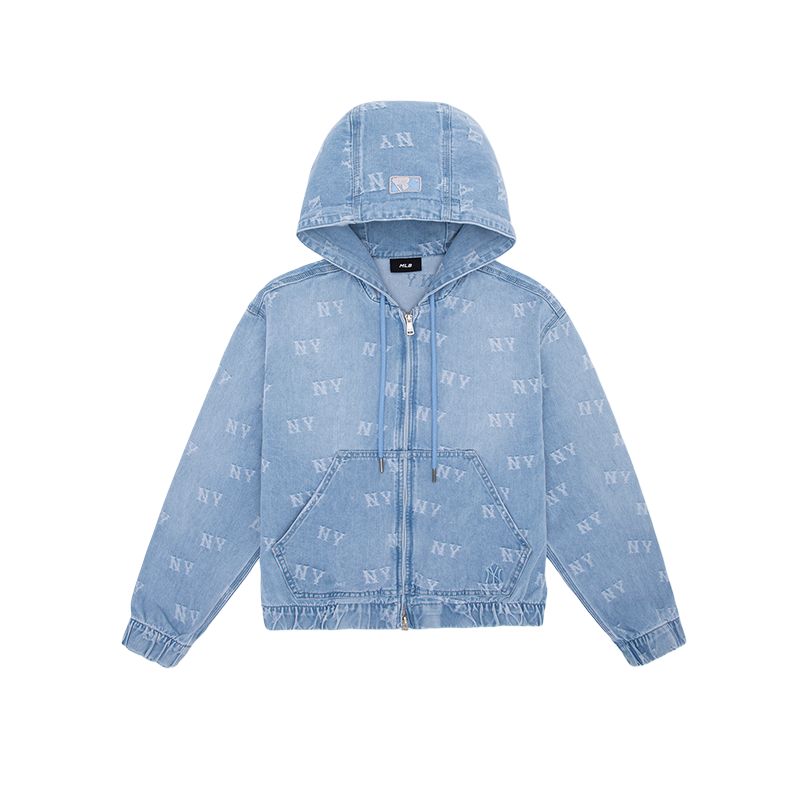 MLB MONOGRAM New York Yankees Denim Jacket Unisex Light Blue 3ADKM0251-50BLL XXL