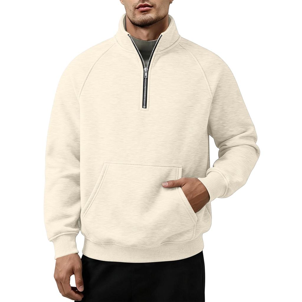 Men's Quarter-Zip Stand Collar Sweatshirt with Pocket, Casual Long Sleeve Pullover for Fall