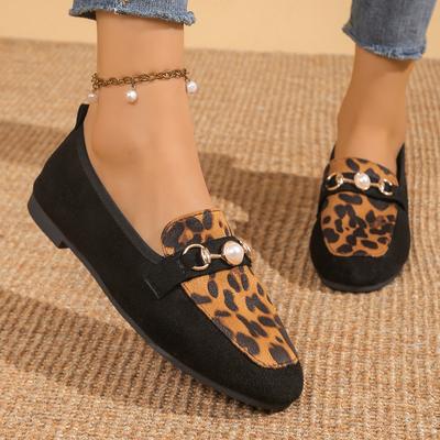 New Women's Flats Loafers Office Shoes Round Toe Pearl Metal Decoration Outdoor Shoes Designer Single Shoes Zapatos De Mujer