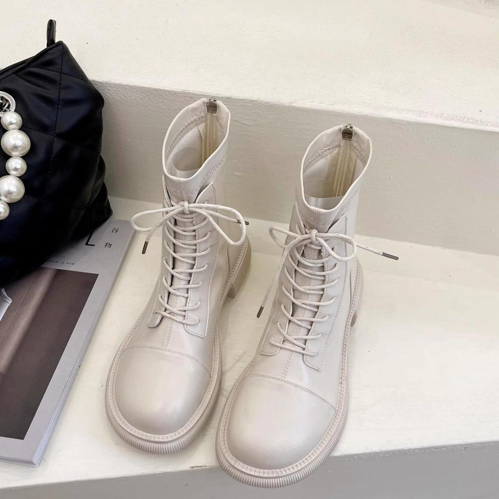 Martin Boots Women's 2025 Spring and Autumn New British Style Versatile Lace-up Short Boots Platform-soled Locomotive Single Boots Round Head Women's 