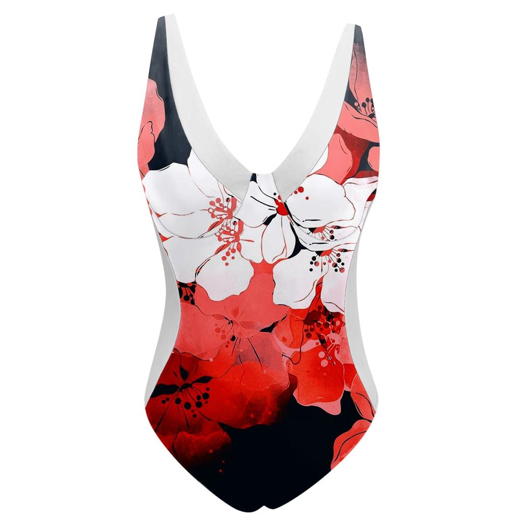 Damen Tankini Badeanzüge in Übergröße für Mädchen mit V-Ausschnitt und Blumenmuster, Badeanzug, Bikini-Bademode