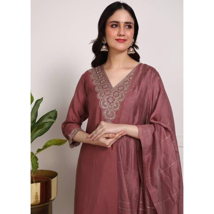 Indian Party Wear Kurta Pant Dupatta Set Women Pure Silk Salwar Kameez Kurti VF-20157