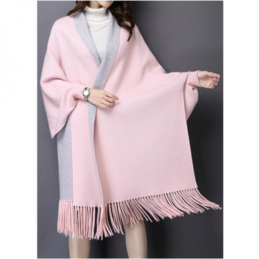 Cashmere pink-gray sharomi cardigan shawl cape muffler
