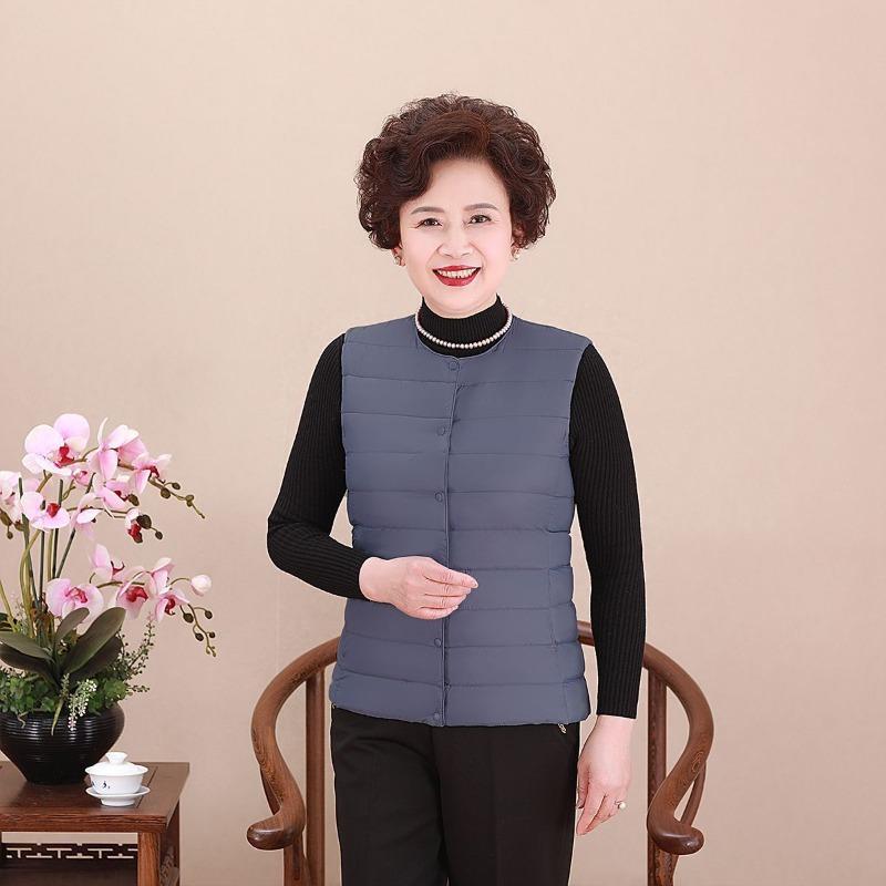 

Жилет для среднего возраста, мамин, легкий и тонкий, с круглым вырезом, пуховик-подкладка, пуховый жилет, женская одежда, большой размер, теплый жилет, жилет 4XL тёмно-синий