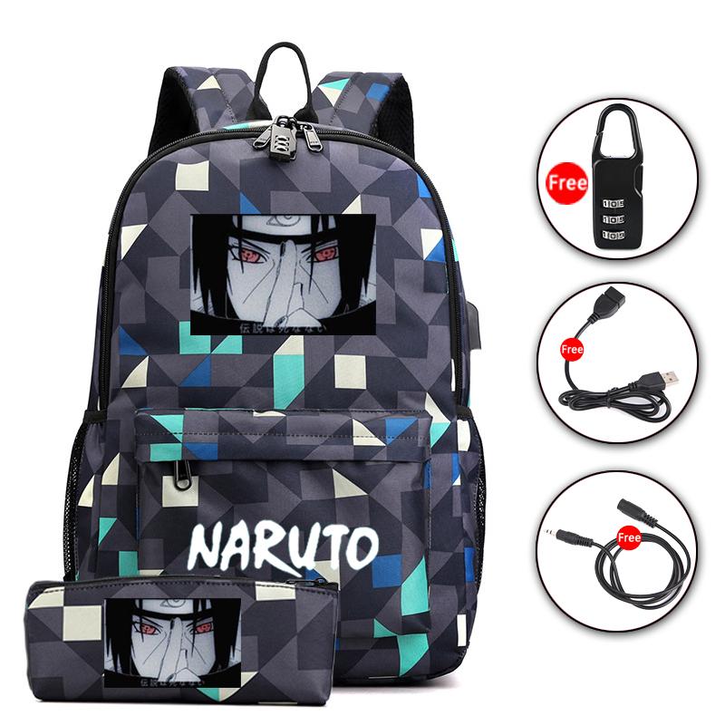 Sada 2 ks batohu Anime Naruto Cosplay batoh Akatsuki Sharingan Školní taška přes rameno pro teenagery Cestovní batoh na notebook