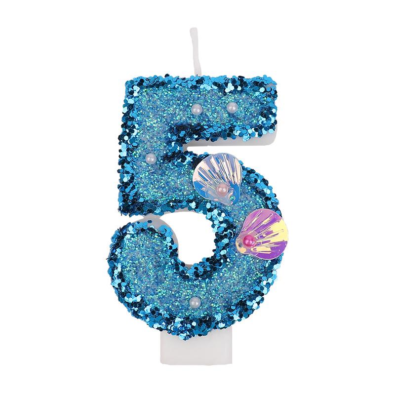Glitter Blue Number Cake Candles Kids Boy Girl Birthday Party Cake Topper Decoration Mermaid Party Supplies Under The Sea Decor