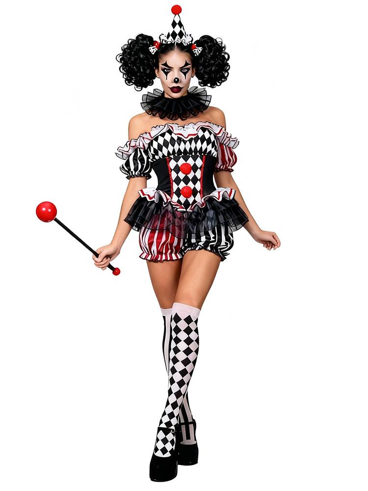 Halloween Circus Clown Costume for Women Sexy Ringmaster Jumpsuit Cosplay Set