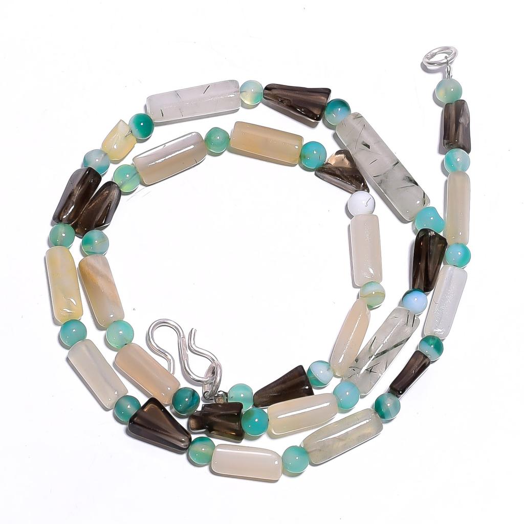 Natural Rutile & Smoky Quartz Aventurine Gemstone Beads Necklace 17" UB-4438 UB-4438