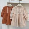 Girls' Embroidered Lace Trim Long Sleeve Puff Dress with Wide Hem