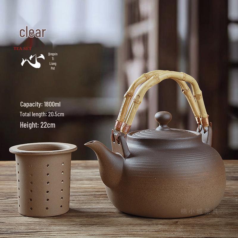 Clay Teapot with Lid and Handle for Electric or Charcoal Stove