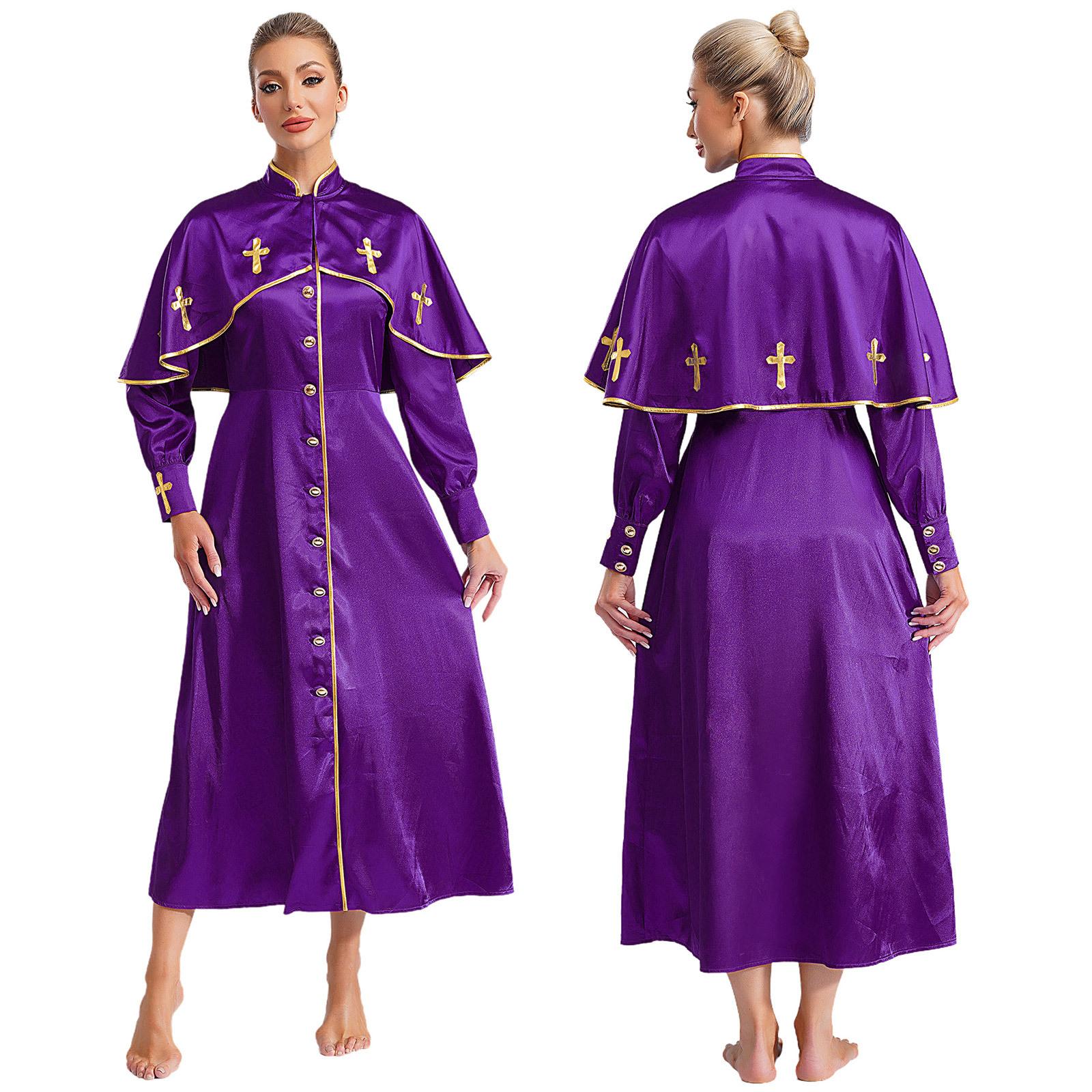 

Женское платье-халат с металлической отделкой, длинное платье-макси с длинными рукавами, церковное хоровое одеяние, пасторское одеяние, церковный костюм для выступлений S фиолетовый