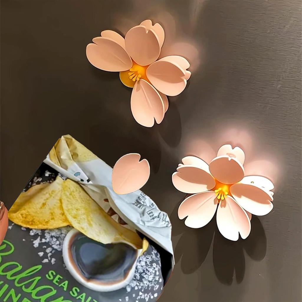 5 Sakura Magnetic Sealing Clips- 3D Petal Design Refrigerator Clips, Suitable for Snack Bags, Kitchen and Food Storage, Decorati