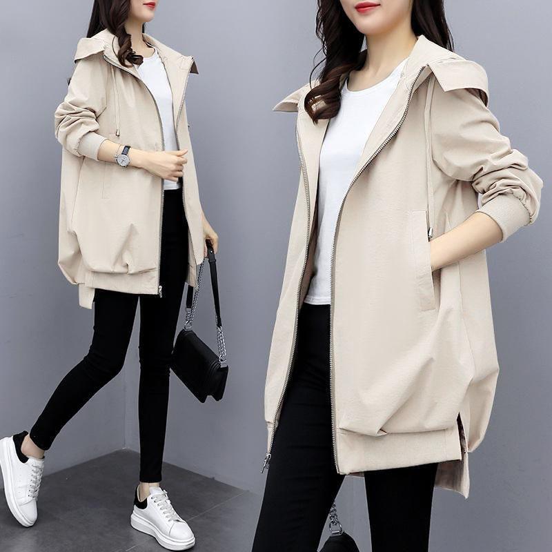 Early Fall Clothing Trench Coat Women Spring Korean Version of Loose Casual Hooded Temperament Fashion Jacket Plus Size