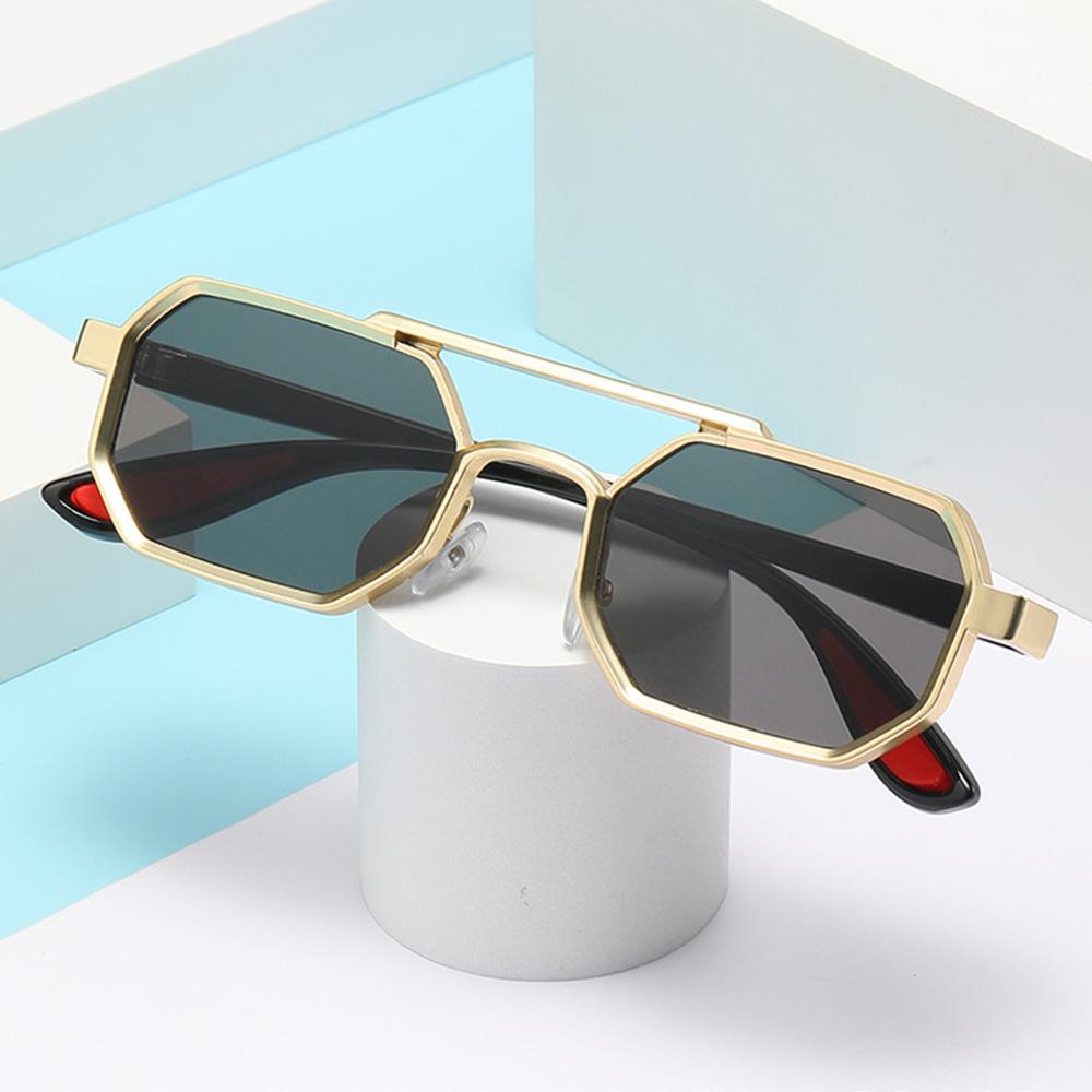 Latest Fashionable Metal Material Polygon Sunglasses Punk UV400 Double Bridge Sun Eyeglasses Street Wear for Men Shades