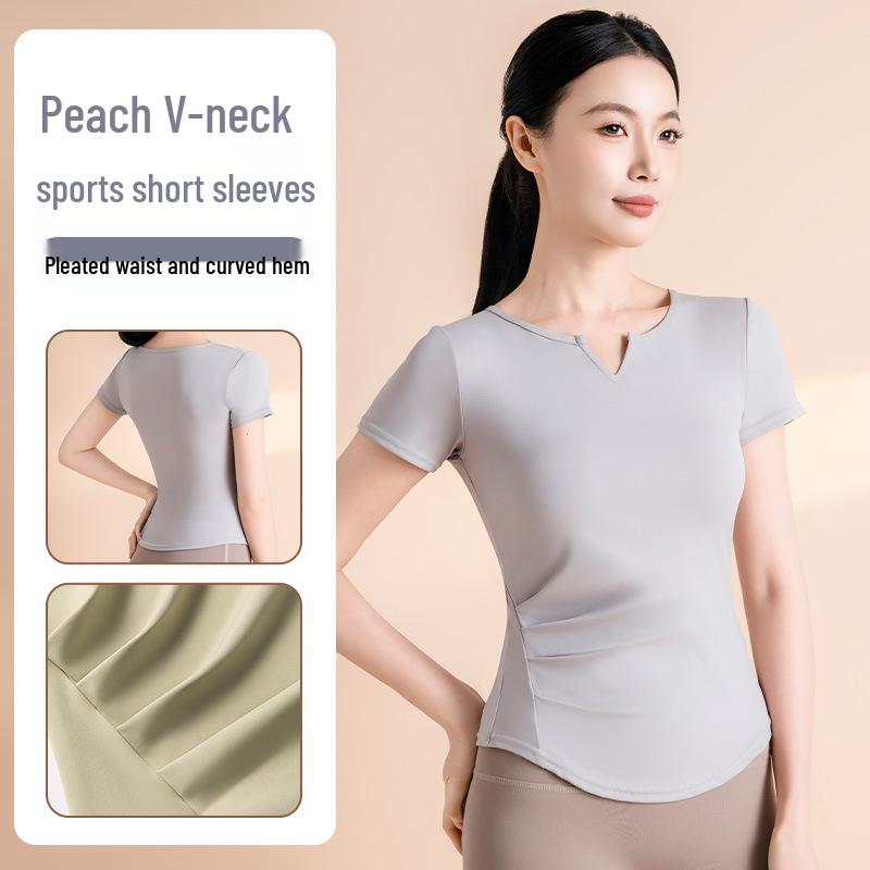

Women s Summer V-Neck Pleated Yoga T-Shirt XL