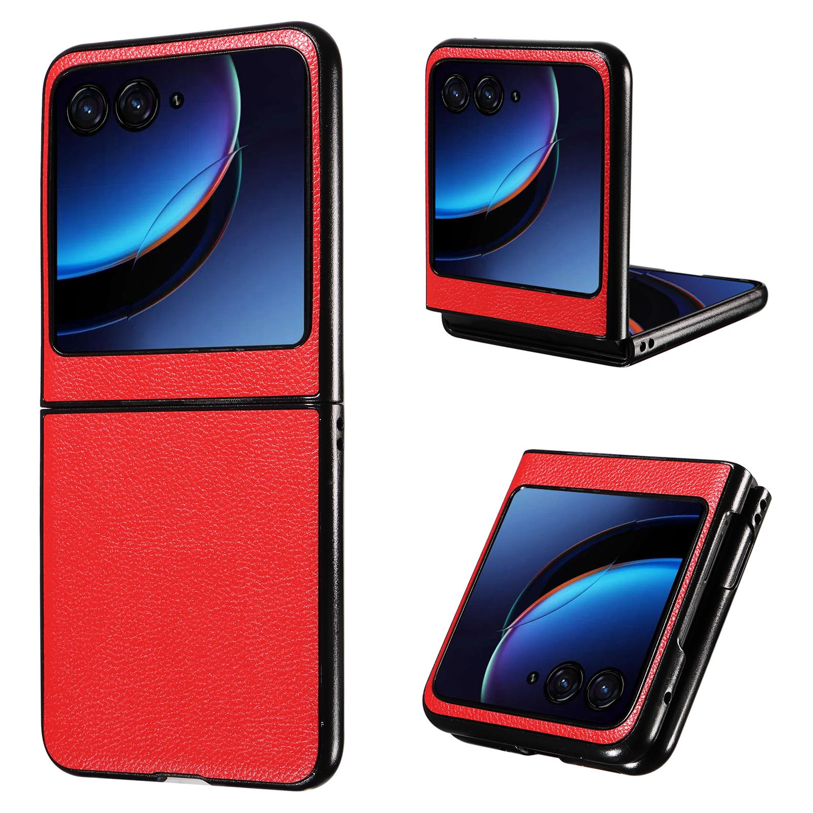 

For Motorola Razr 40 Ultra 5G Litchi Texture Phone Case Shockproof Slim PU+PC Cover Red