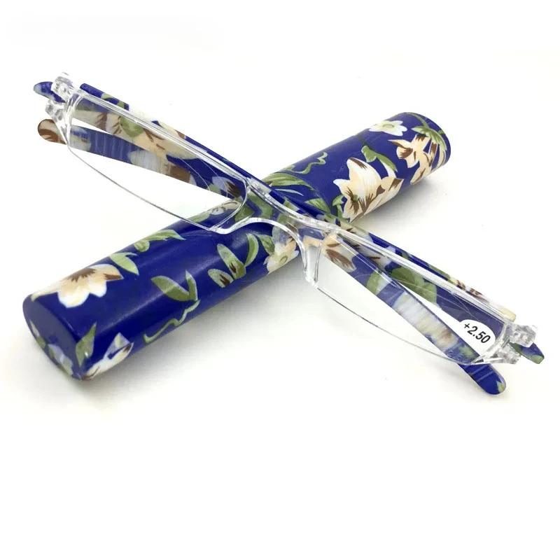 

New Mini Reading Glasses Resin Ultralight Eyewear Women Men +1.0 To 4.0 Portable Pen Container Presbyopia Glasses with Box Gafas +100