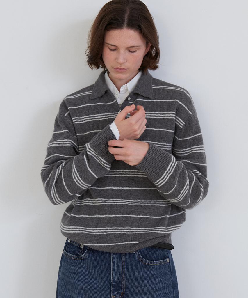 Aleukaig Stripe Collar Knit_Charcoal