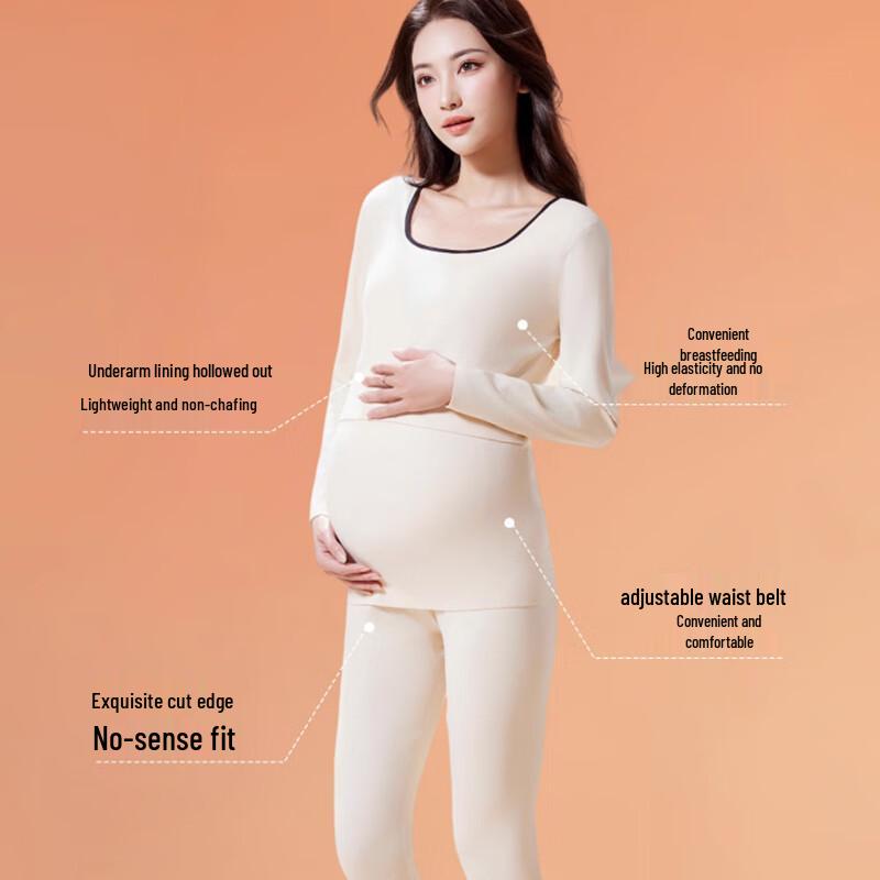 Langsha Women's Maternity Thermal Underwear Set with Built-in Bra Pads, Silk & Wool Blend