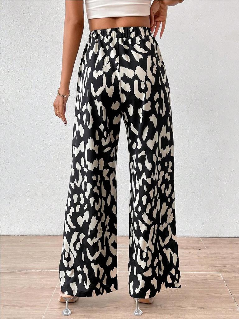 Women's Casual Wide-Leg Pants with Digital Print - Full Size Available