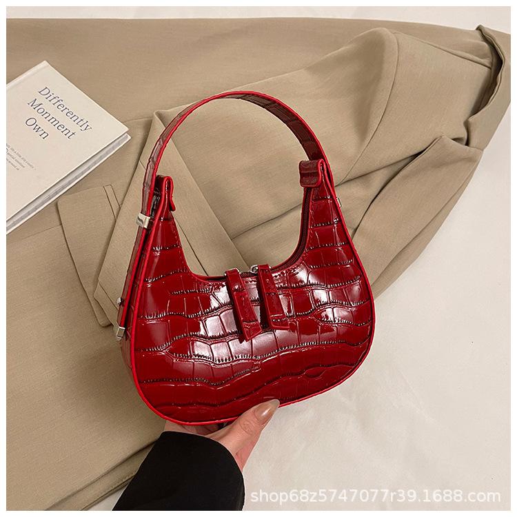 Trendy Fashion Personality Stone Pattern Armpit Moon Bag Versatile Commuter Temperament Solid Color Shoulder Bag