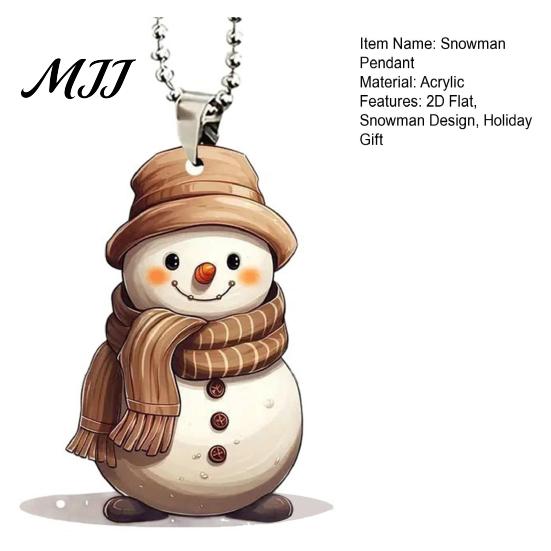 Hand Painted Snowman Keepsake Cute Acrylic Pendant, 2D Flat Car Rearview Mirror Hanging Holiday Pendant Decoration with Keychain Ring, Christmas Tree