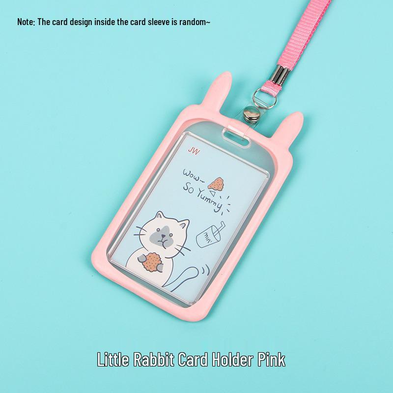 Creative Cartoon ID Card Holder with Lanyard - Cute, Transparent, and Waterproof for Students and Employees