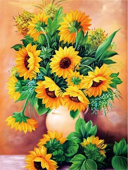 Kit de pintura DIY por números com moldura, pintura em tela para crianças, girassóis