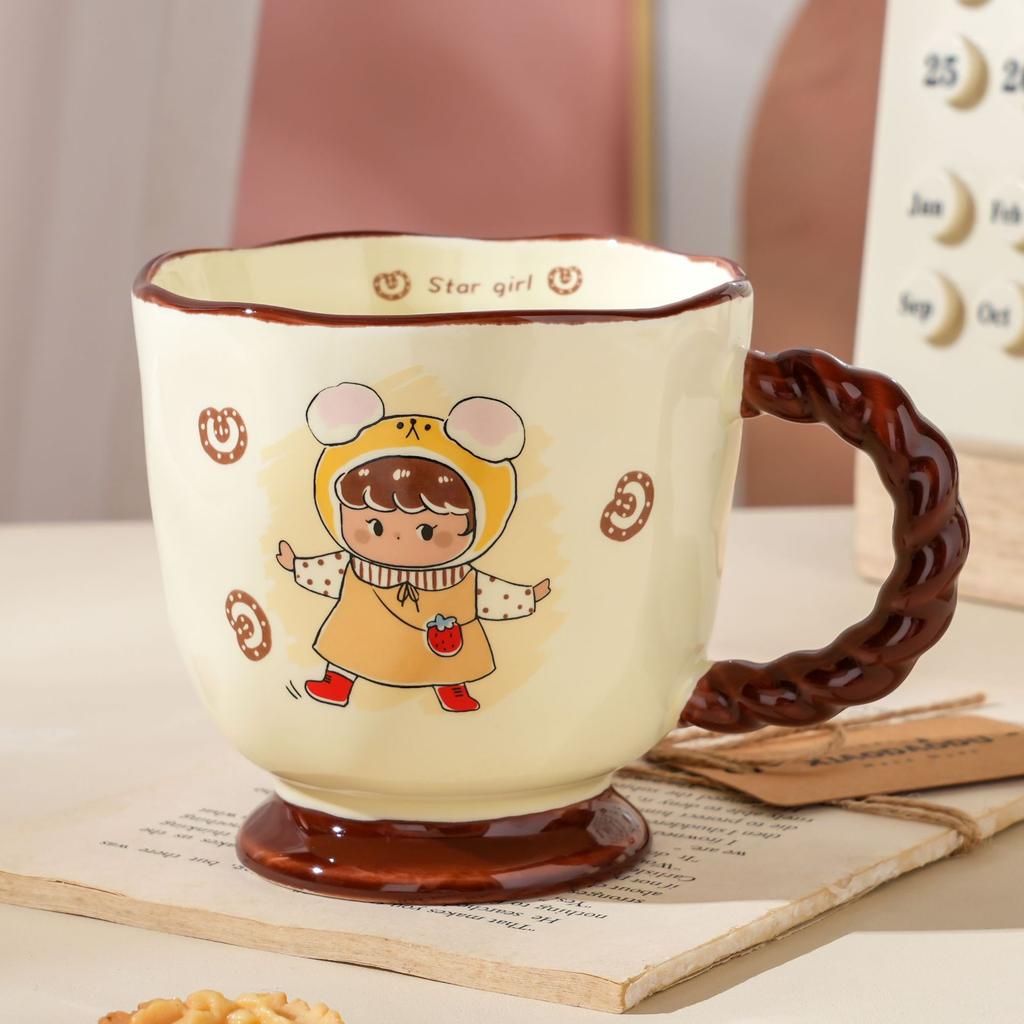 Cartoon Girl Ceramic Mug Without Lid Spoon Afternoon Tea Coffee Cup High-value Souvenir Water Cup for Girlfriends