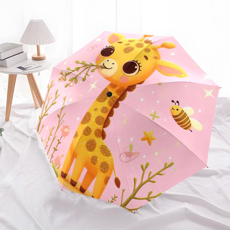 1pc Giraffe with Pink Background Umbrella with Plastic Handle,Suitable for All Seasons Home Travel Outdoor UmbrellaDD484