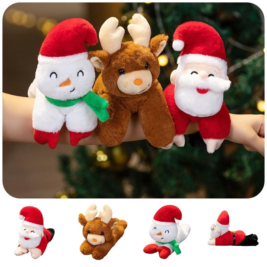 Cute Christmas Santa Claus Plush Doll Toy With Wrist Paddle Bracelet For Children 25cm Height