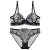 Ultra-thin Lace Bra Set Plus Size Women Cherry Embroidery Sheer Mesh Minimizer Bust