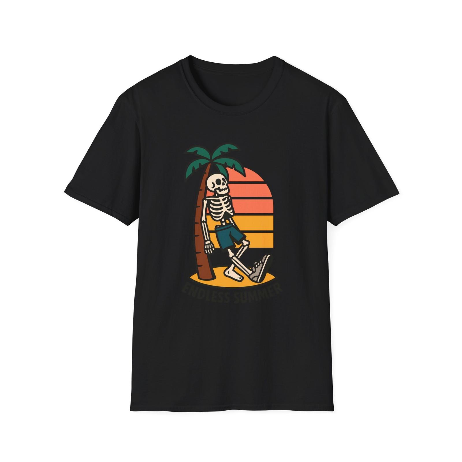 Unisex Softstyle T-Shirt Skeleton Palm Tree Beach Sunset Summer S разноцветный