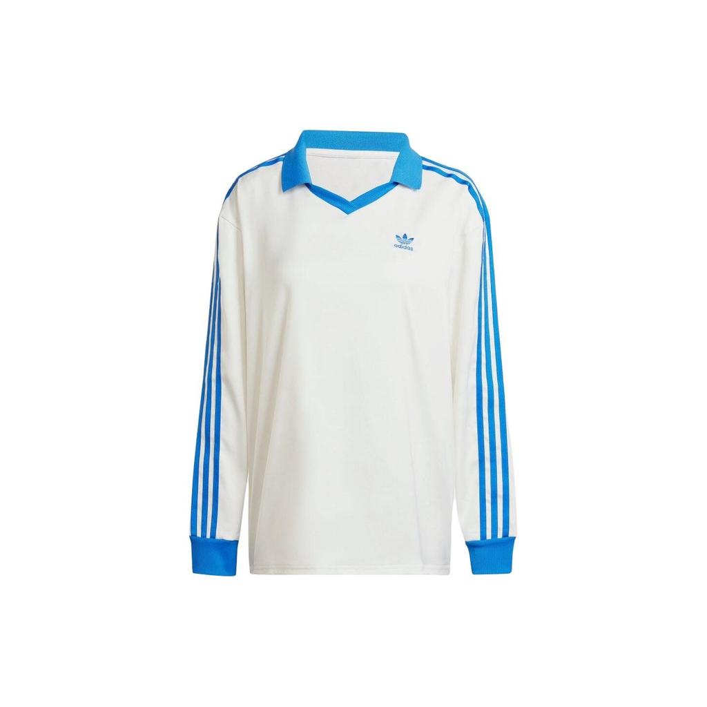 Adidas Originals Striped Logo Embroidered Pullover Long Sleeve T-Shirt Women Tops White IR6100