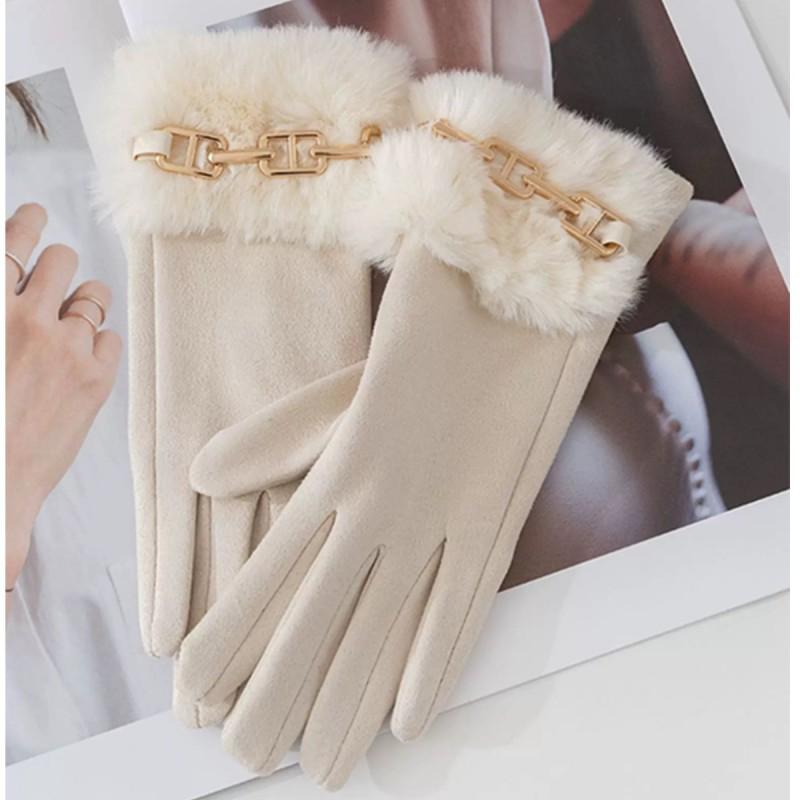 Womens Winter Warm Gloves Fleece Lined Thick Cuff Metal Buckle Touchscreen Driving Cycling