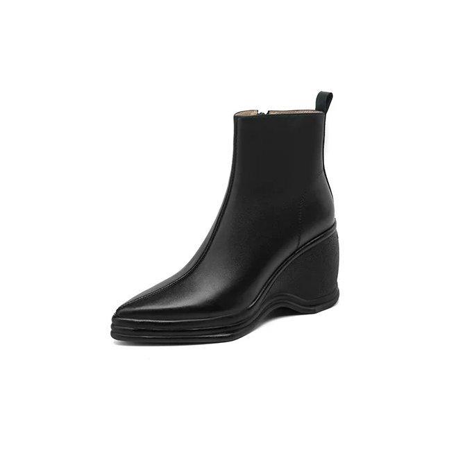 2024 Autumn/Winter New French Retro Pointed Wedge Ankle Boots Women's Side Zipper High Heels Fashion Platform Boots