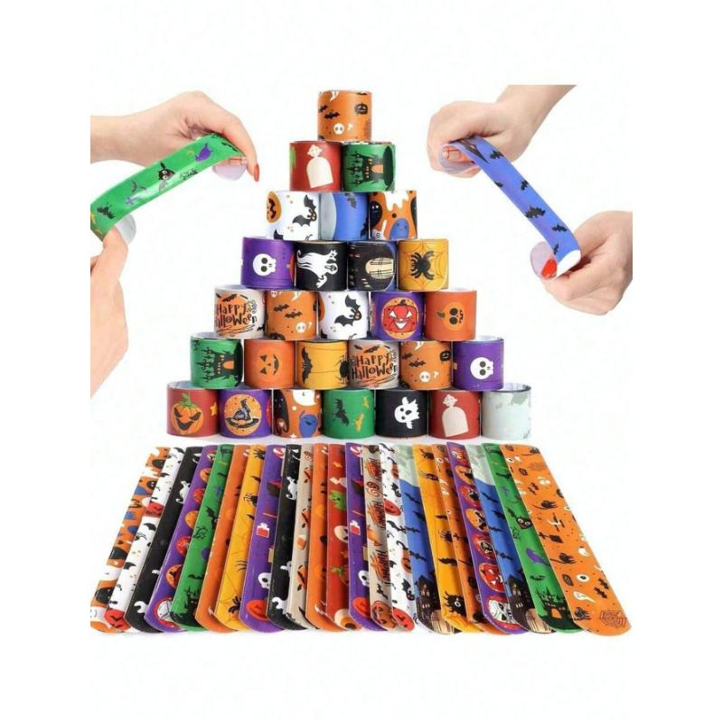 12pcs Halloween Slap Bracelets, Halloween Party Favor Snap Bracelets, Birthday Giveaways, Party Decorations, Classroom Exchanges, Prizes And Gift