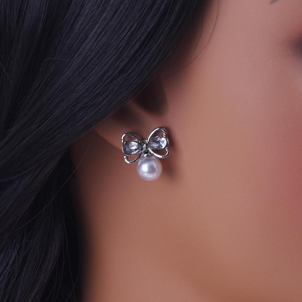Elegant Zircon Bow & Pearl Stud Earrings for Women - 2024 Trendy High-End Luxury