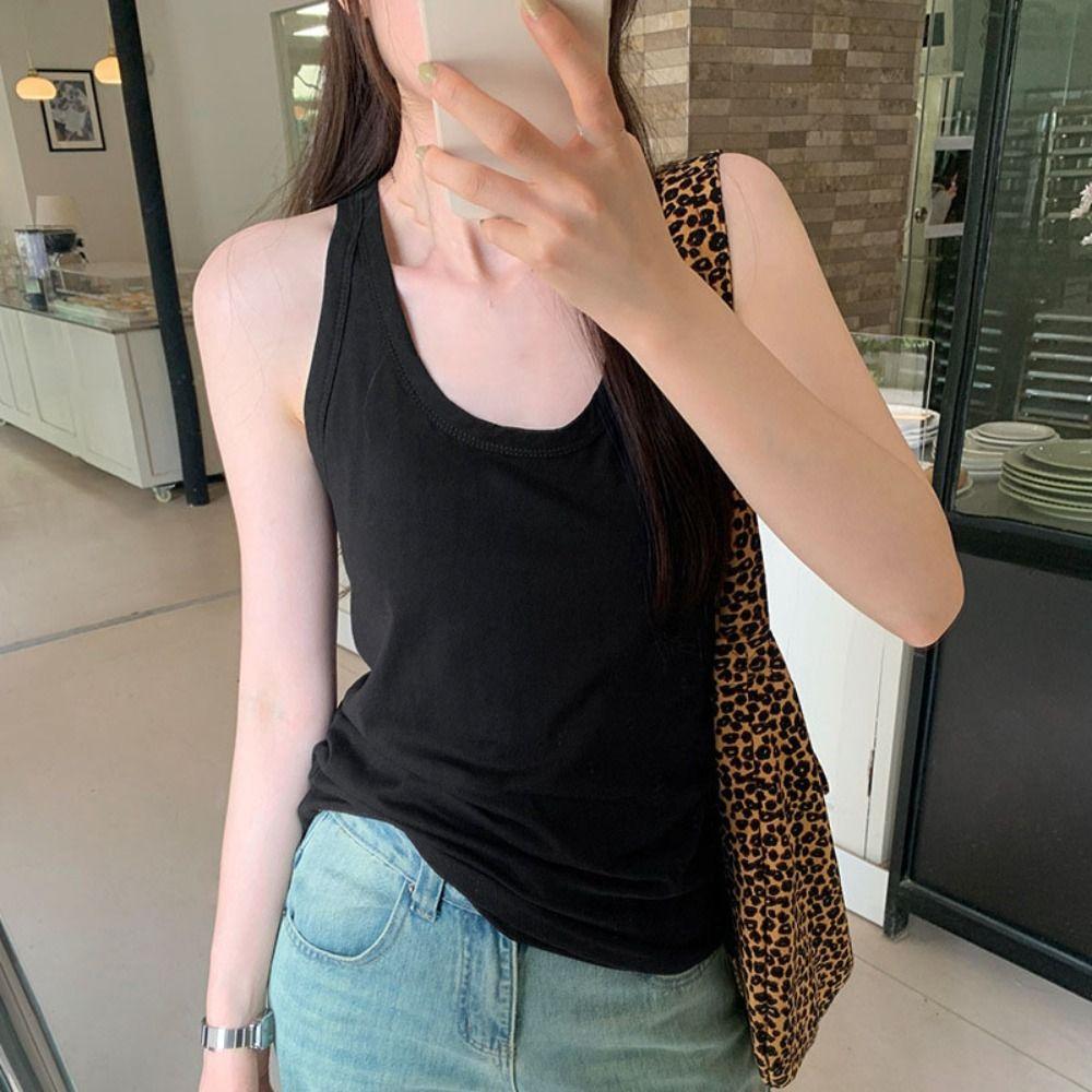 Round Neck Vest Top Girl Loose Camisole for Women Simple Sleeveless Crop Top Lady