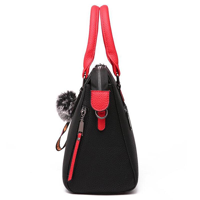 Borsa a tracolla da donna in pelle PU con pompon Borsa a tracolla con patta Borsa a spalla da donna Borse a mano tinta unita