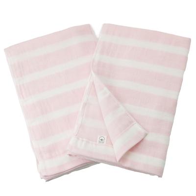 Mukotowel Double-Ply Gauze Border Bath Towels, Senshu Towels, Thin, Made In Japan, Quick-Drying, Set of 2, Pale Pink