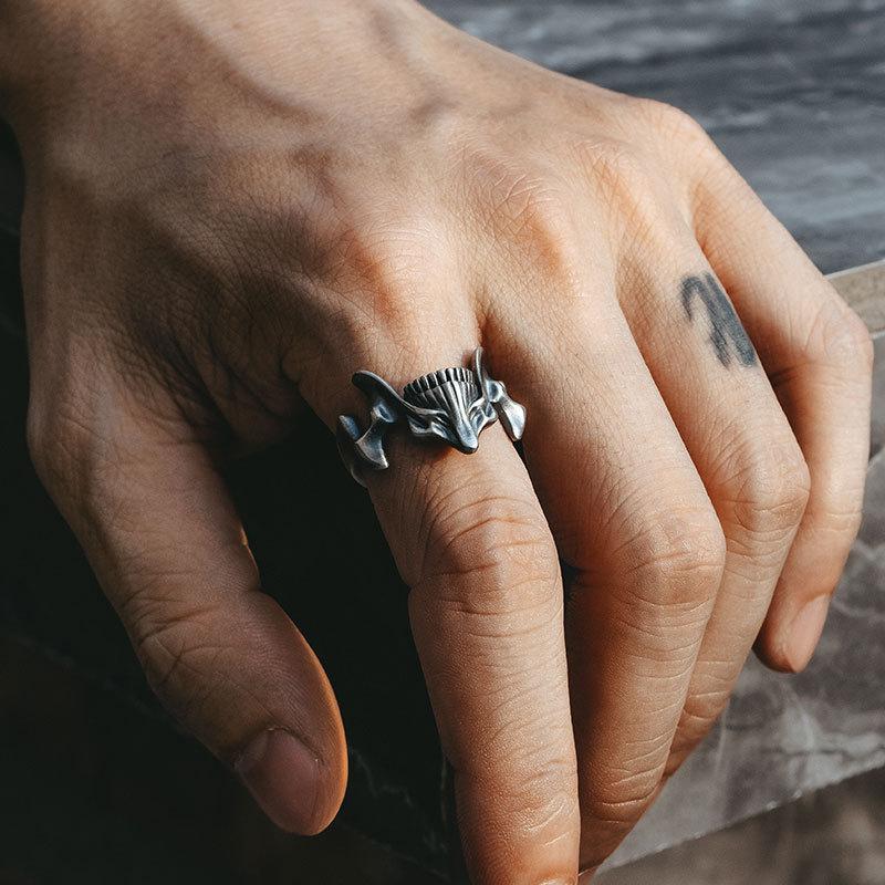 2Pcs Vintage Gothic Steel Skull Mask Rings Design Alloy Finger Rings Set for Men Women New Trend Creative Punk Jewerly Gift