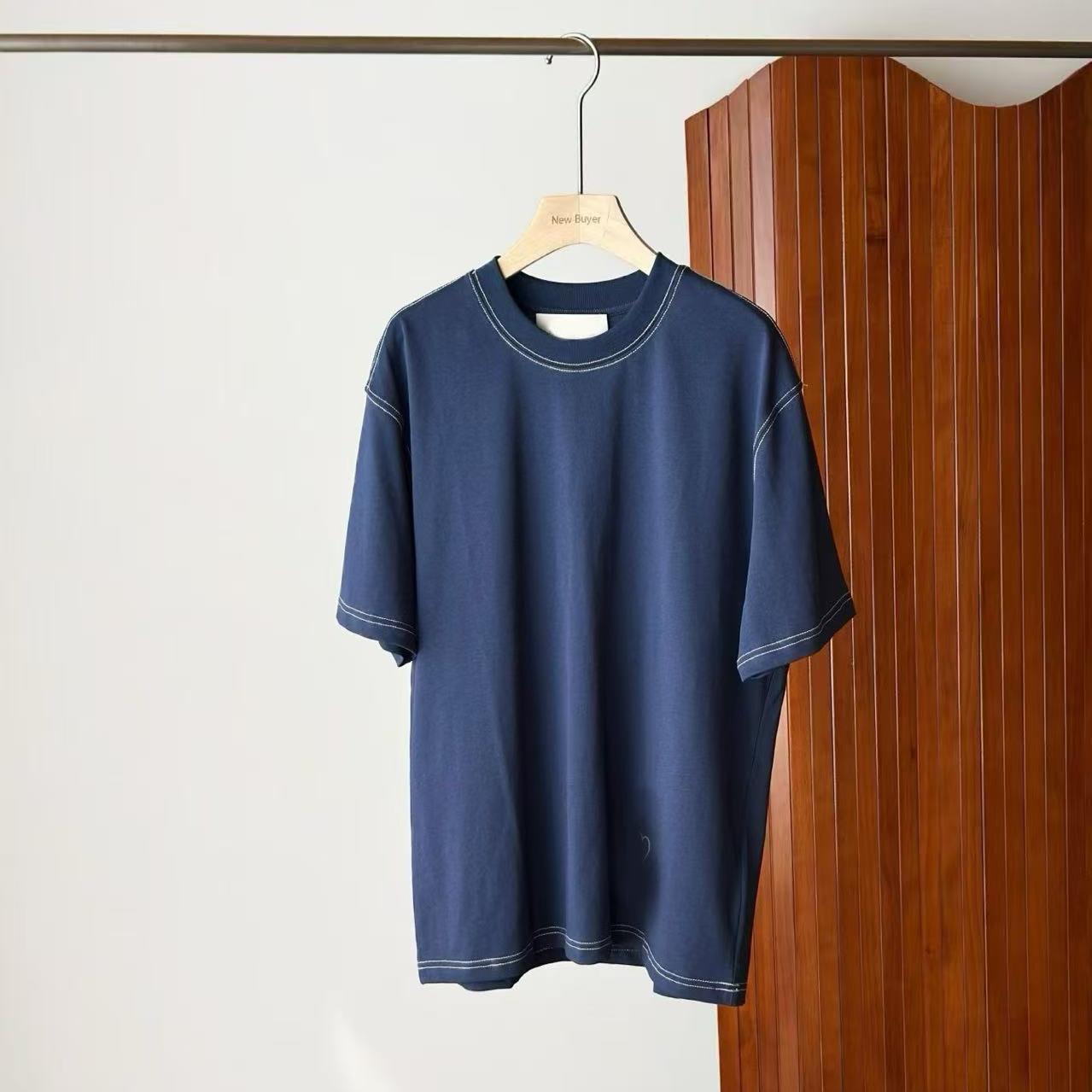 Woven love classic round neck female couple with the same casual short-sleeved trendy T-shirt S тёмно-синий