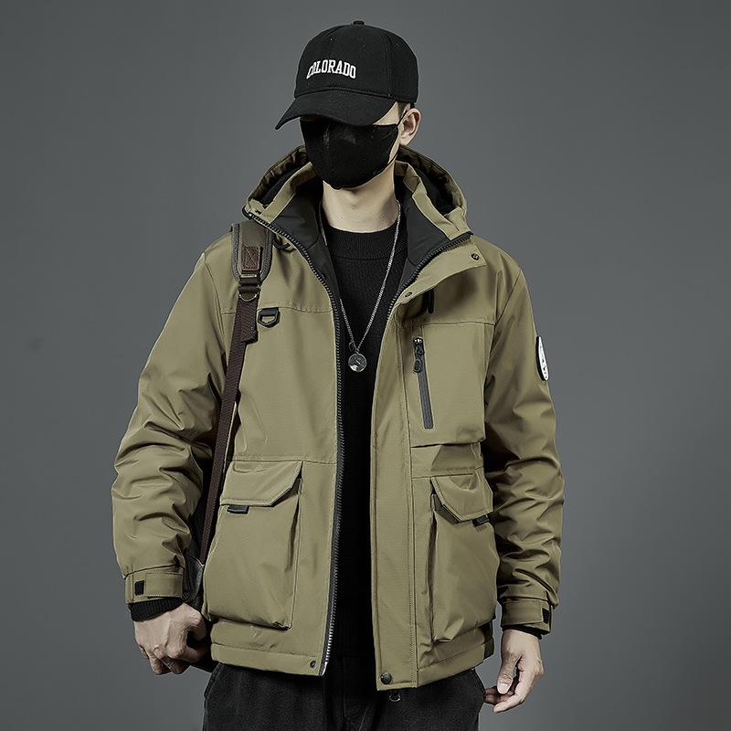 Veste en coton Manteau pour homme Hiver avec polaire épaisse à capuche Veste en coton pour homme Polyvalente Résistante au froid Veste d'assaut
