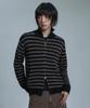 MOO Striped High-Neck Knit Zip-Up - Black