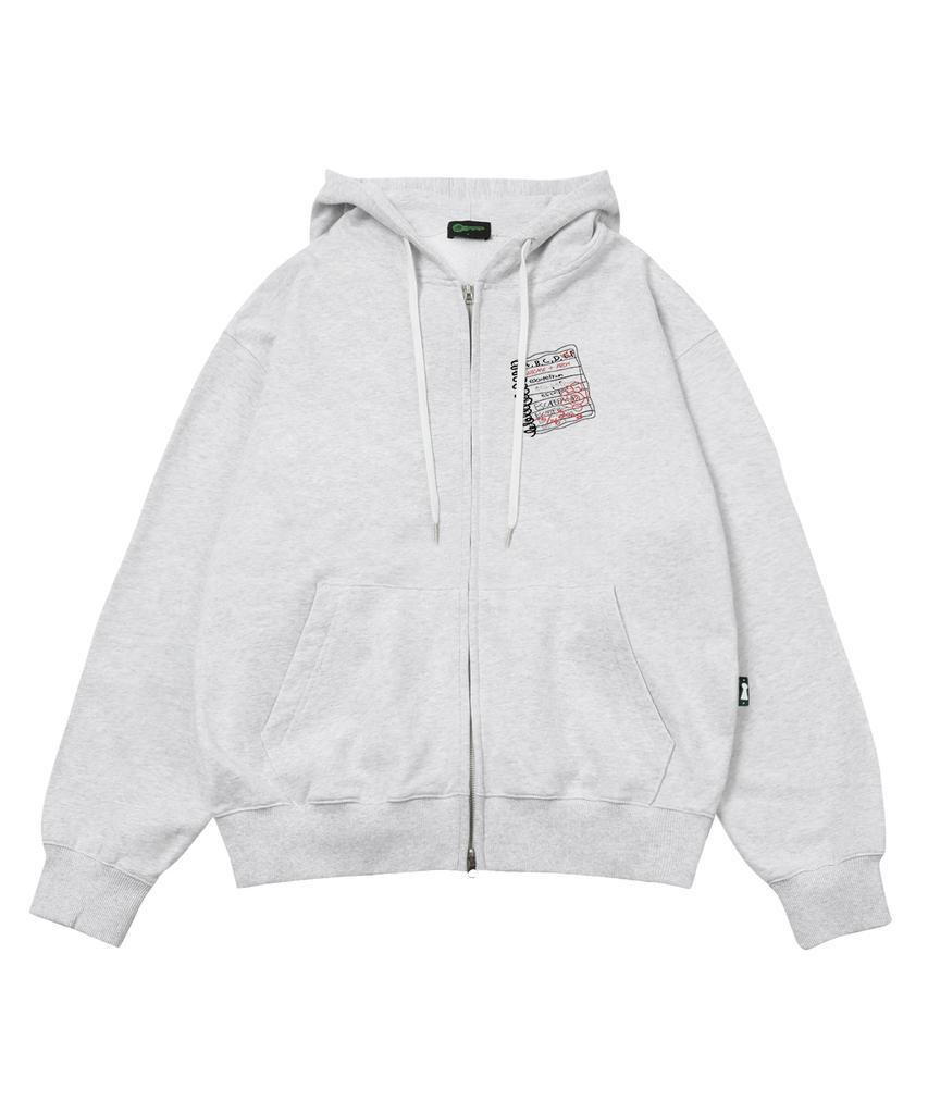 Escapefrom Black Homework Print Two-Way Zip-Up Hoodie White Melange